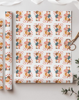 vintage valentine wrapping paper with retro boy and girl surrounded by hearts
