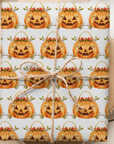 Vintage Jack-O’-Lantern Halloween Wrapping Paper Fall Pumpkin Gift Wrap