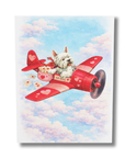 Greeting Card featuring a westie dog in a red airplane with hearts against a blue sky.
