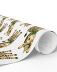childrens retro wrapping paper roll featuring a zebra wearing a party hat and bow on a white background