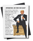 Front cover of 0047 Baby Card – No Time to Sleep with secret agent theme