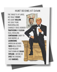 Easter Card with POTUS in a tuxedo on a gold desk with a wanted poster that has a man that looks like ukraine president with bunny ears.