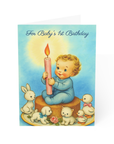 Baby Boy's 1st Birthday Card | Vintage Storybook Candle & Animals Design