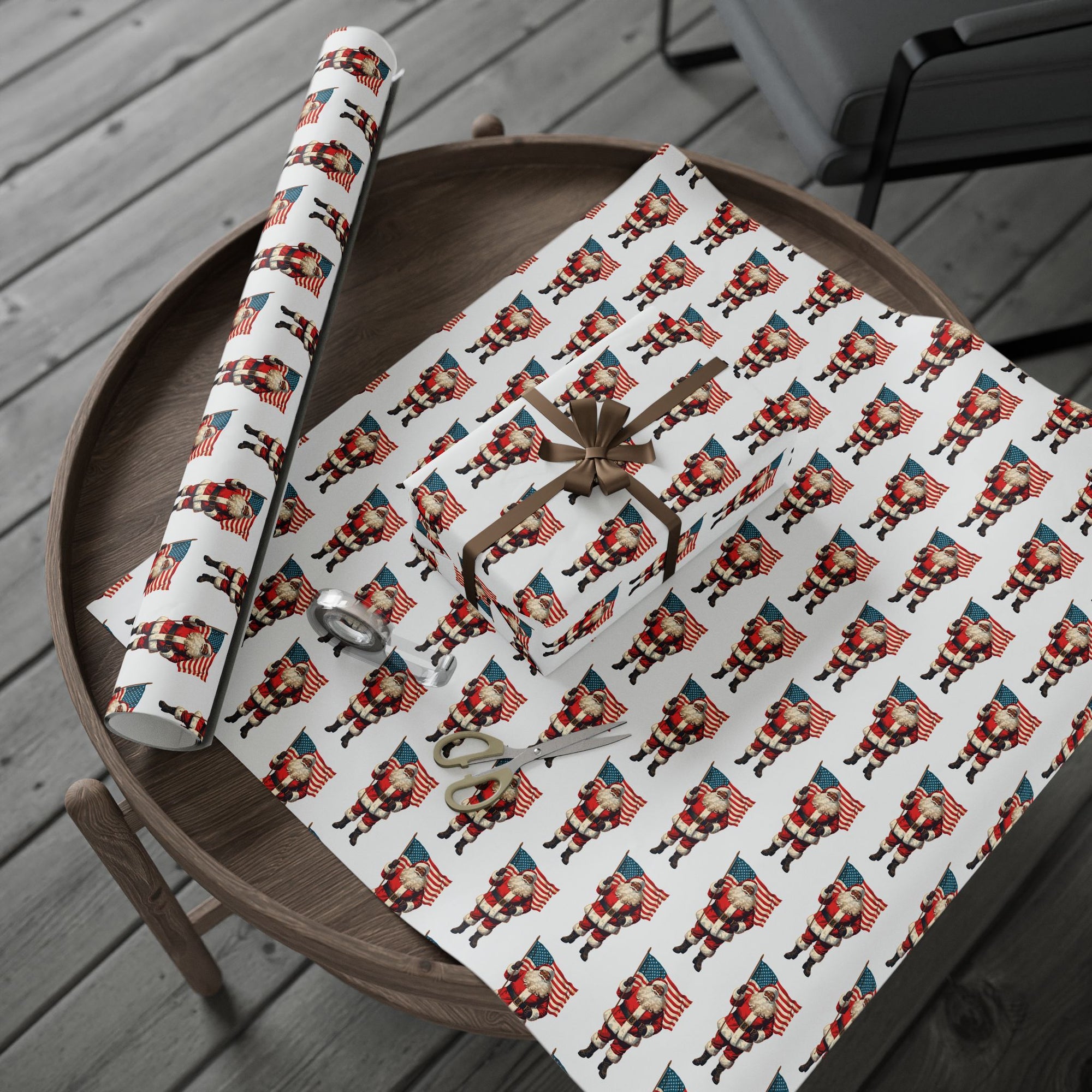 Black Santa American Flag Gift Wrap