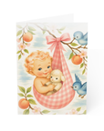 Sweet Blonde Baby Peach Blossom Greeting Card | New Baby Card