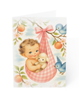 Sweet Brunette Baby Peach Blossom Greeting Card | New Baby Card