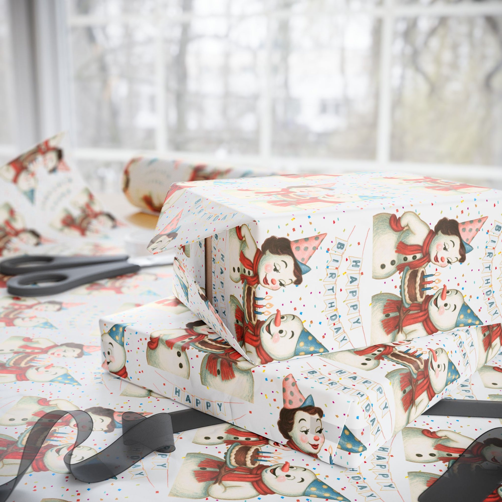 December Birthday Christmas Wrapping Paper – Vintage Snowmen Celebration