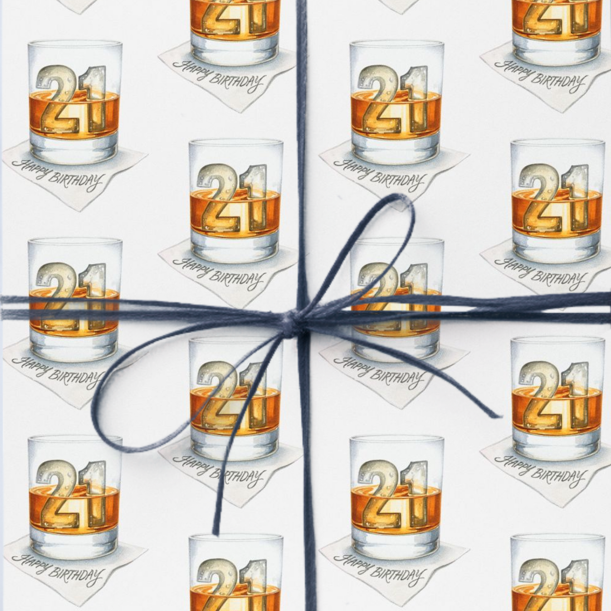 21st birthday wrapping paper whiskey bourbon scotch glass with ice cubes