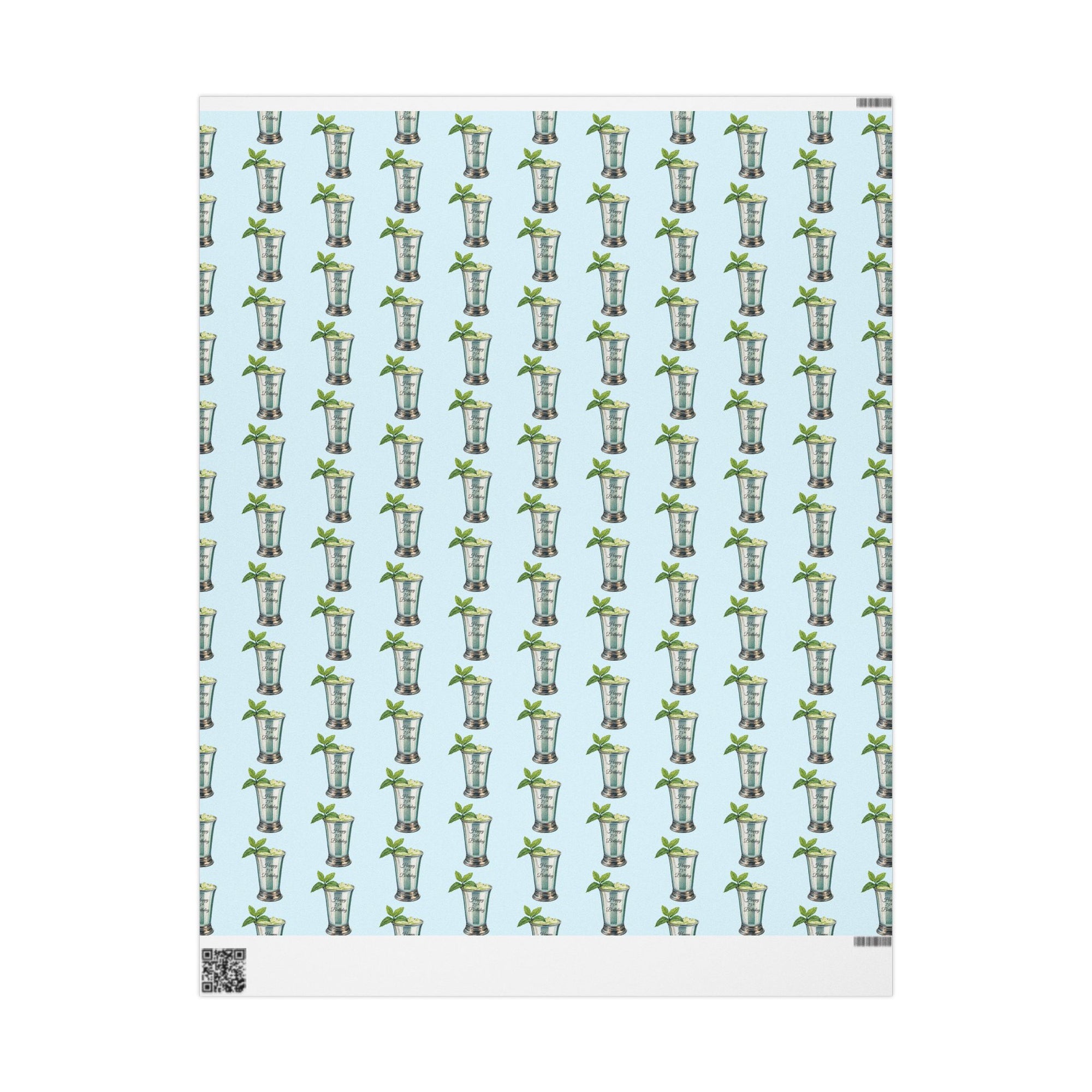 75th Birthday Mint Julep Wrapping Paper – Engraved Happy 75th Birthday Gift Wrap Blue Background