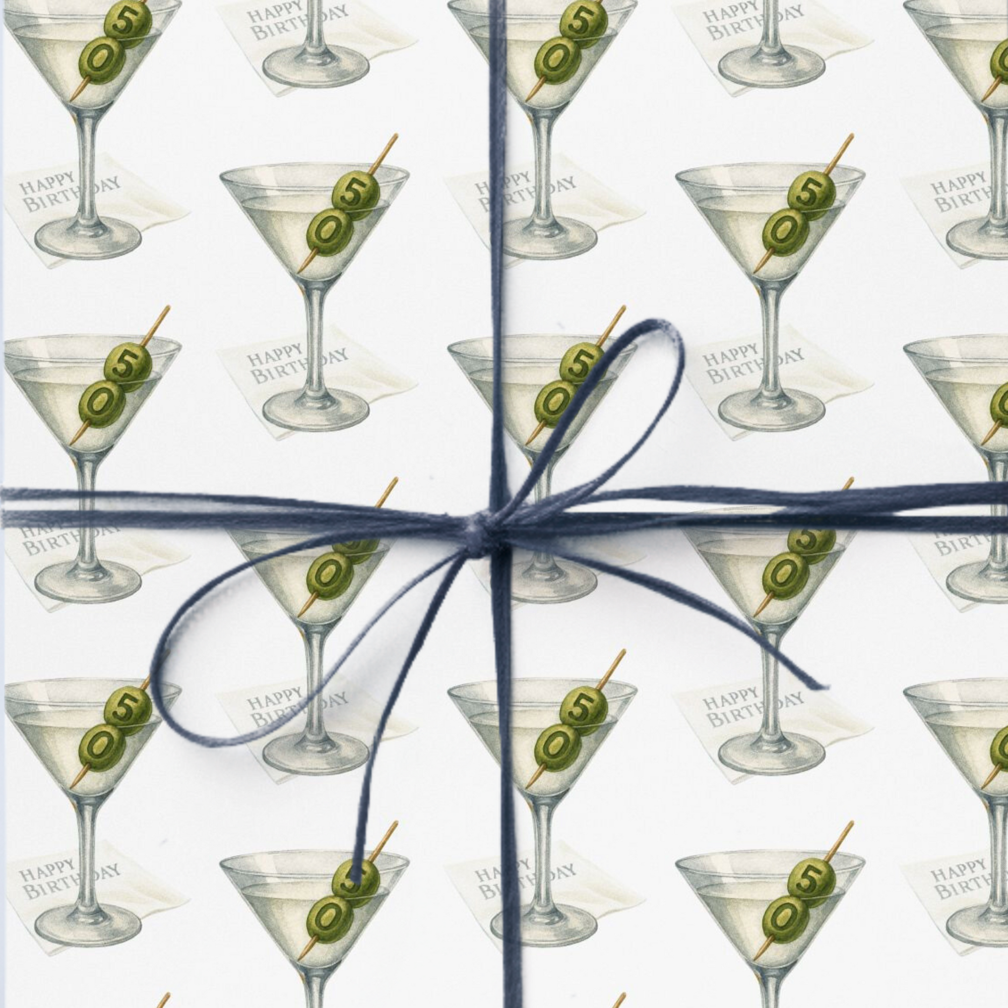 50th birthday wrapping paper martini glass with olives milestone party
