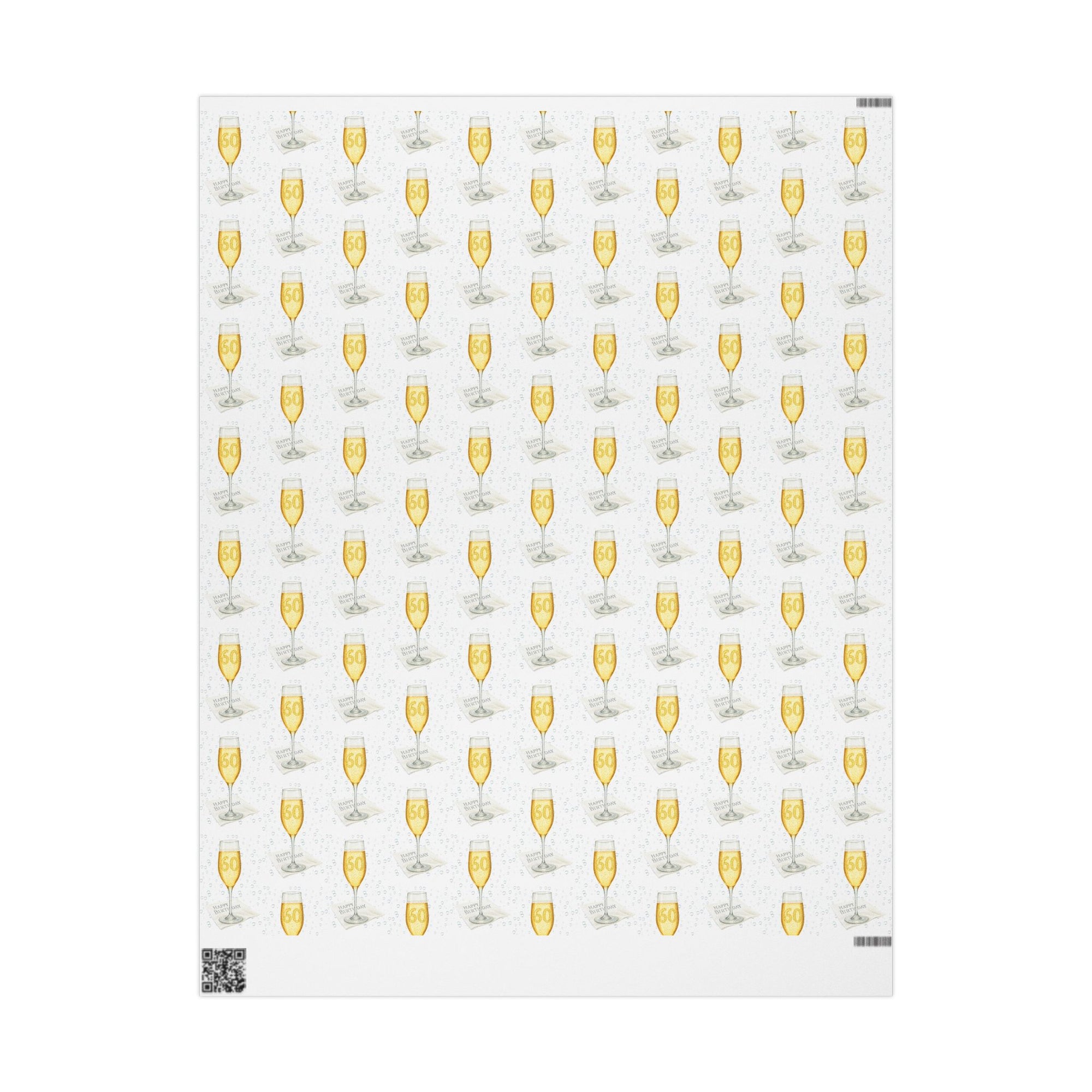 60th Birthday Wrapping Paper – Champagne Glass with Bubble Numbers | Personalized Milestone Gift Wrap
