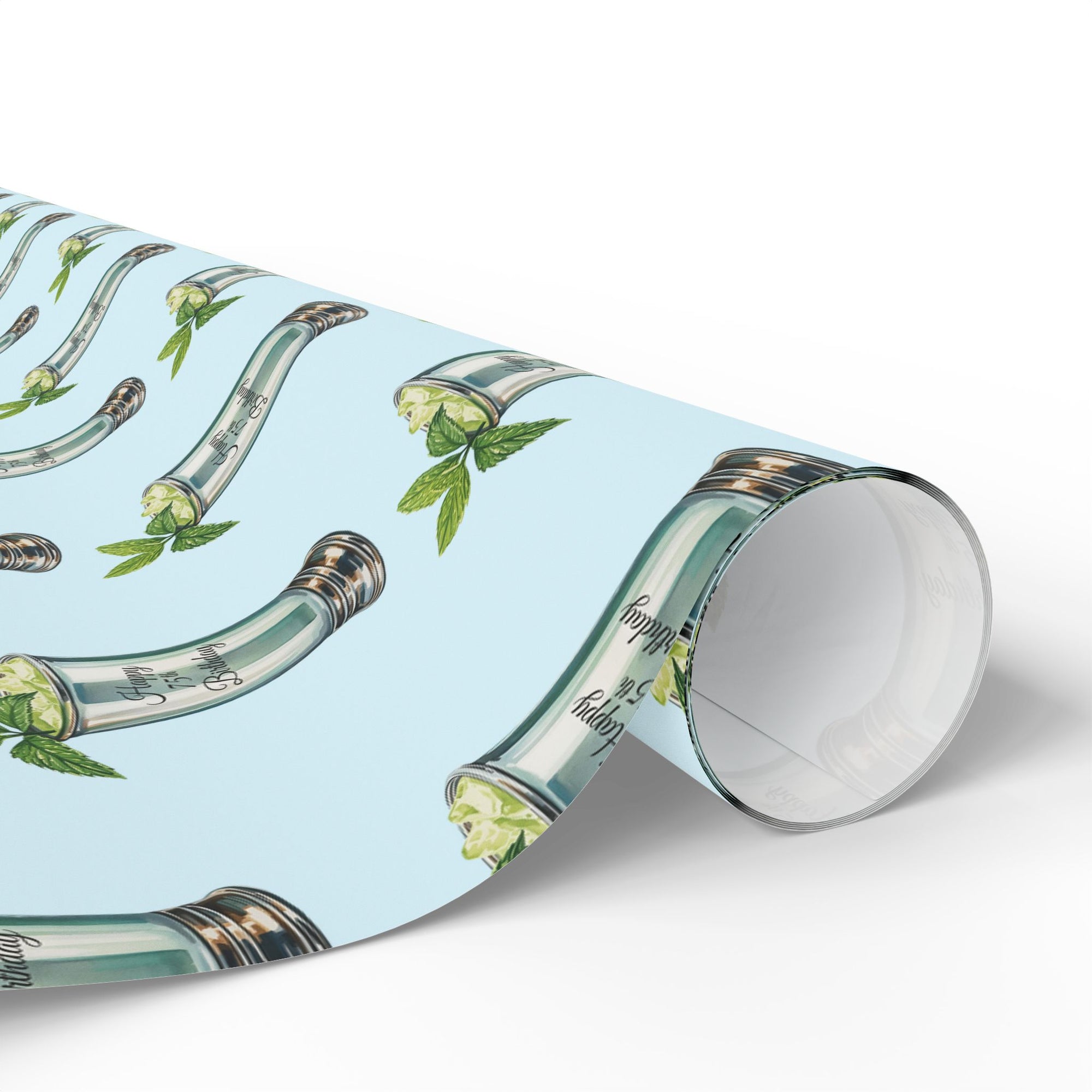 75th Birthday Mint Julep Wrapping Paper – Engraved Happy 75th Birthday Gift Wrap Blue Background