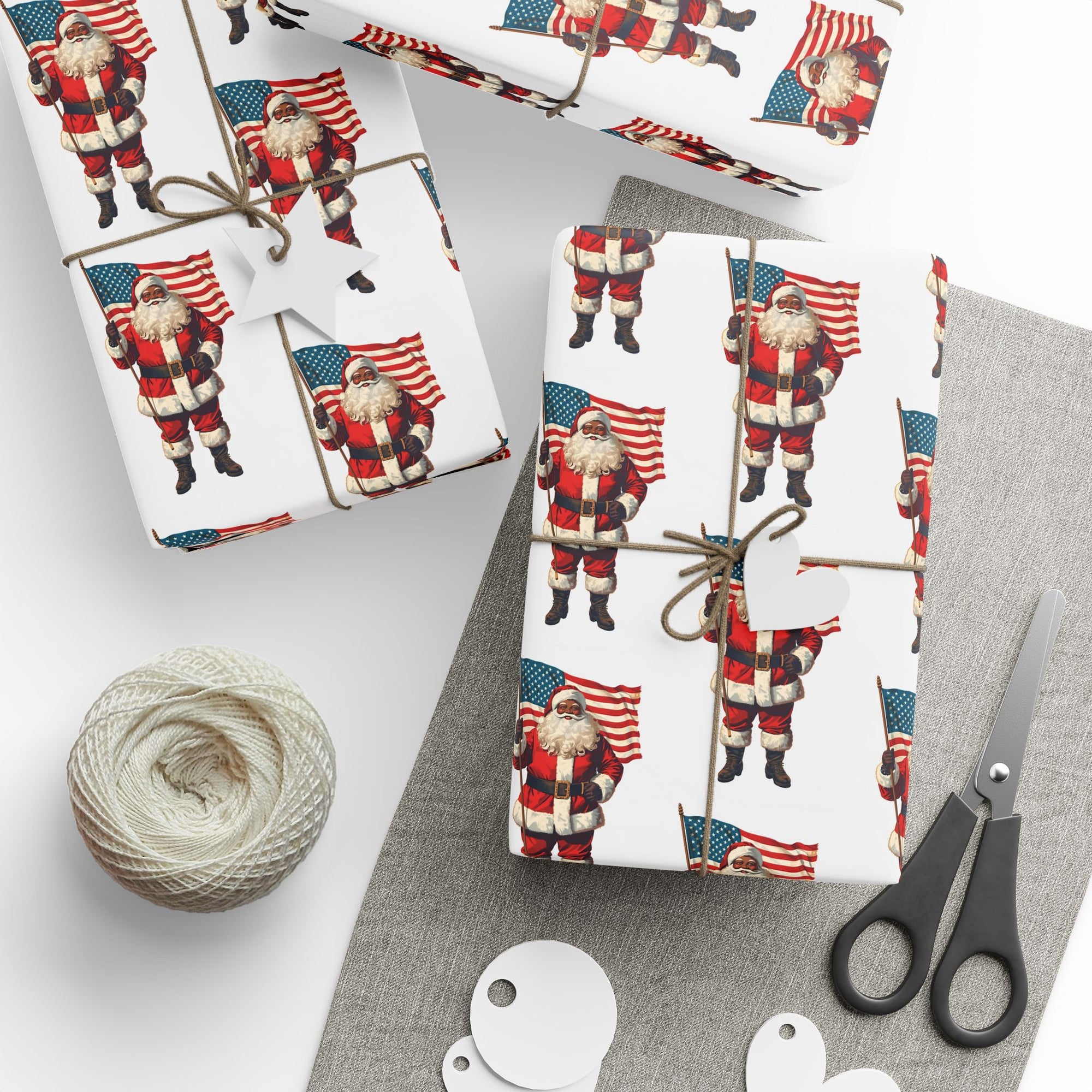Black Santa American Flag Gift Wrap
