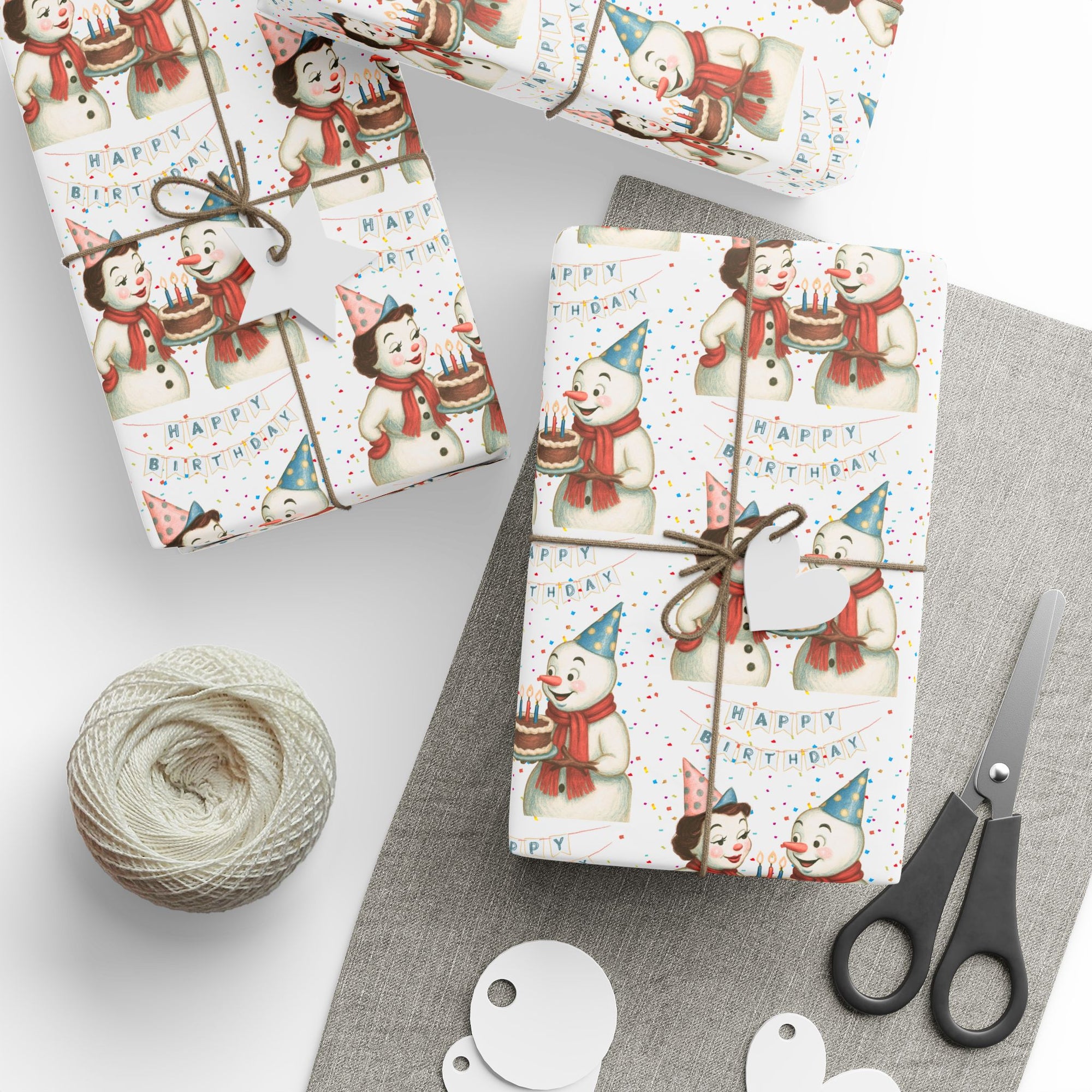 December Birthday Christmas Wrapping Paper – Vintage Snowmen Celebration