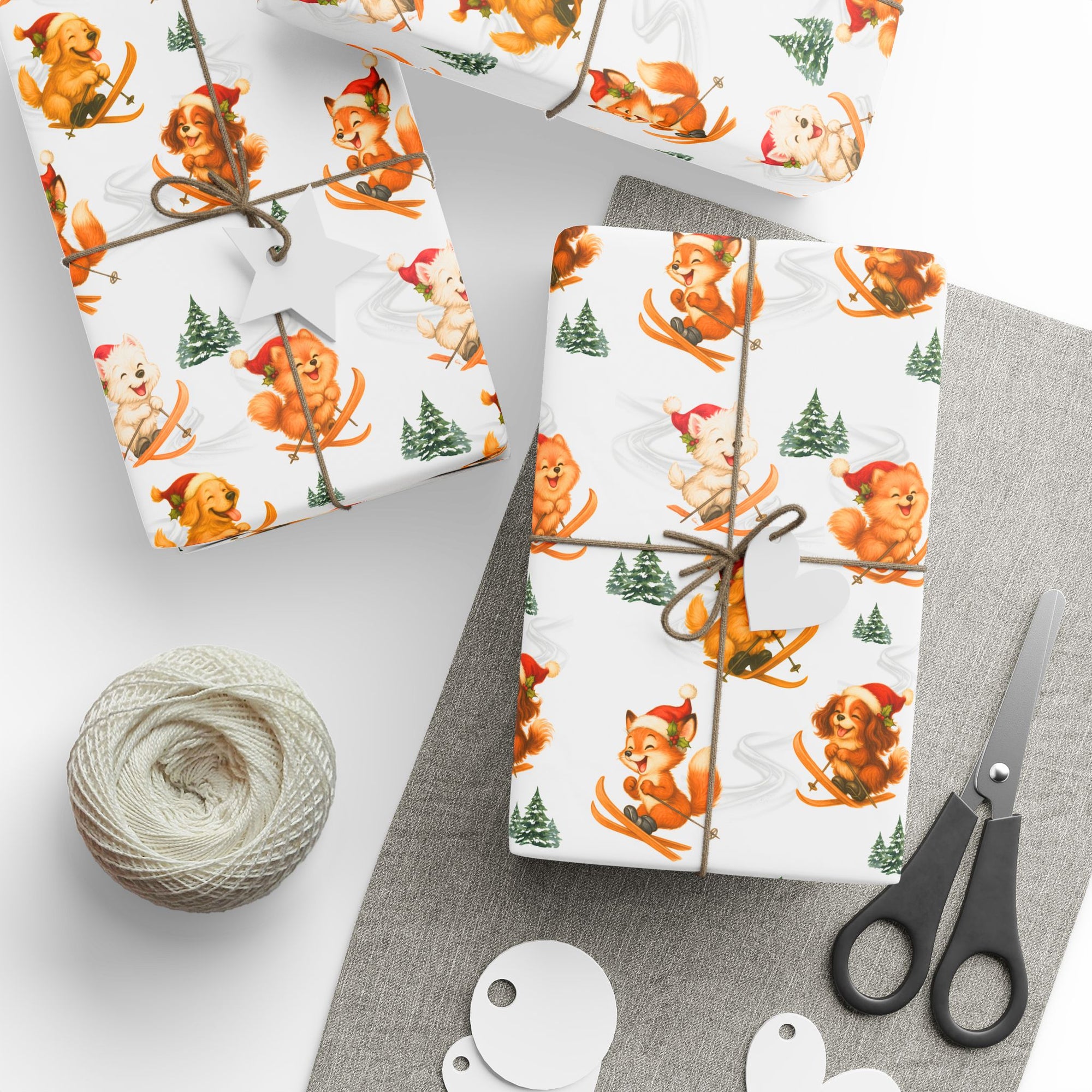 Skiing Puppies &amp; Fox Christmas Wrapping Paper | House of 1776