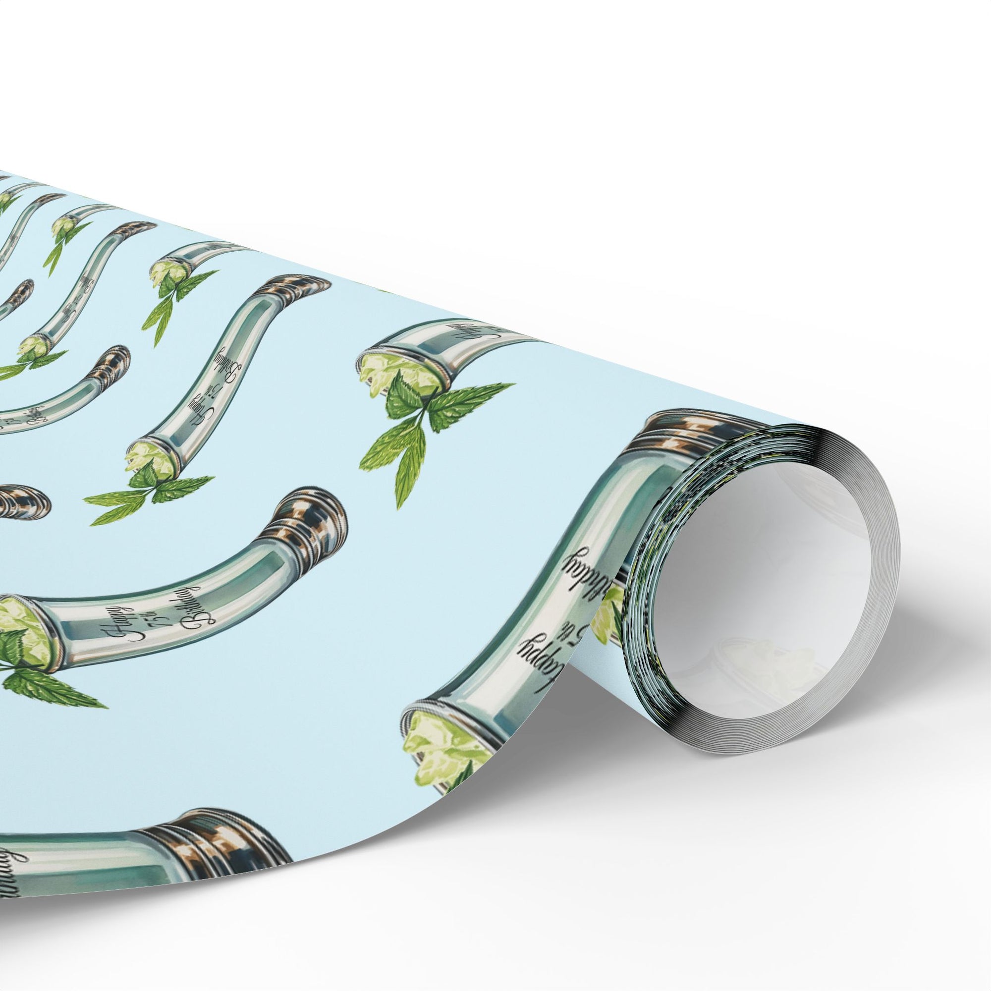 75th Birthday Mint Julep Wrapping Paper – Engraved Happy 75th Birthday Gift Wrap Blue Background