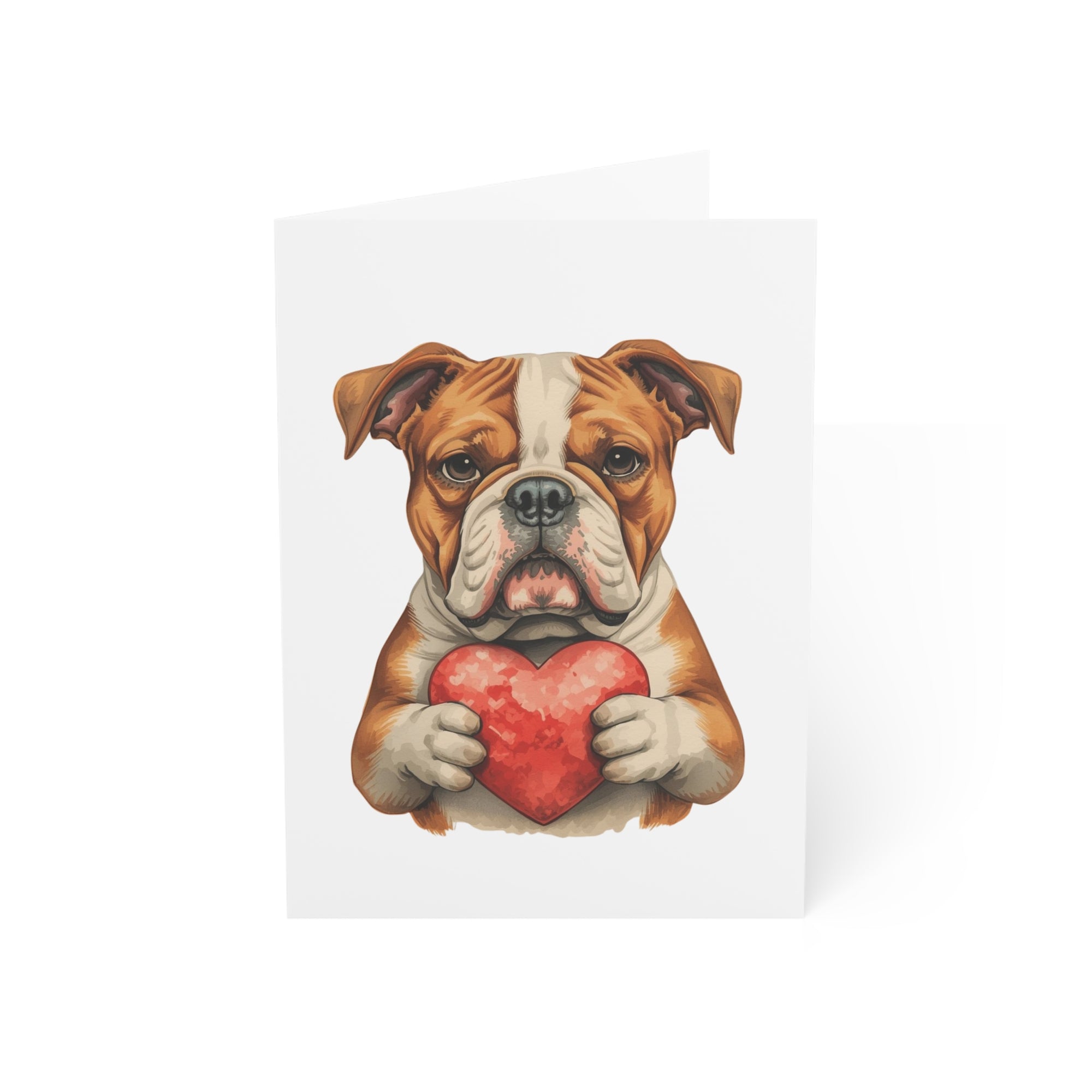Illustration of an American bully holding a red heart on a white background