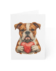 Illustration of an American bully holding a red heart on a white background