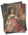 Greeting card with a woman in a pink dress and 'Born to Reign' text