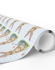 Wrapping paper roll with bunny pattern and a blue gingham background
