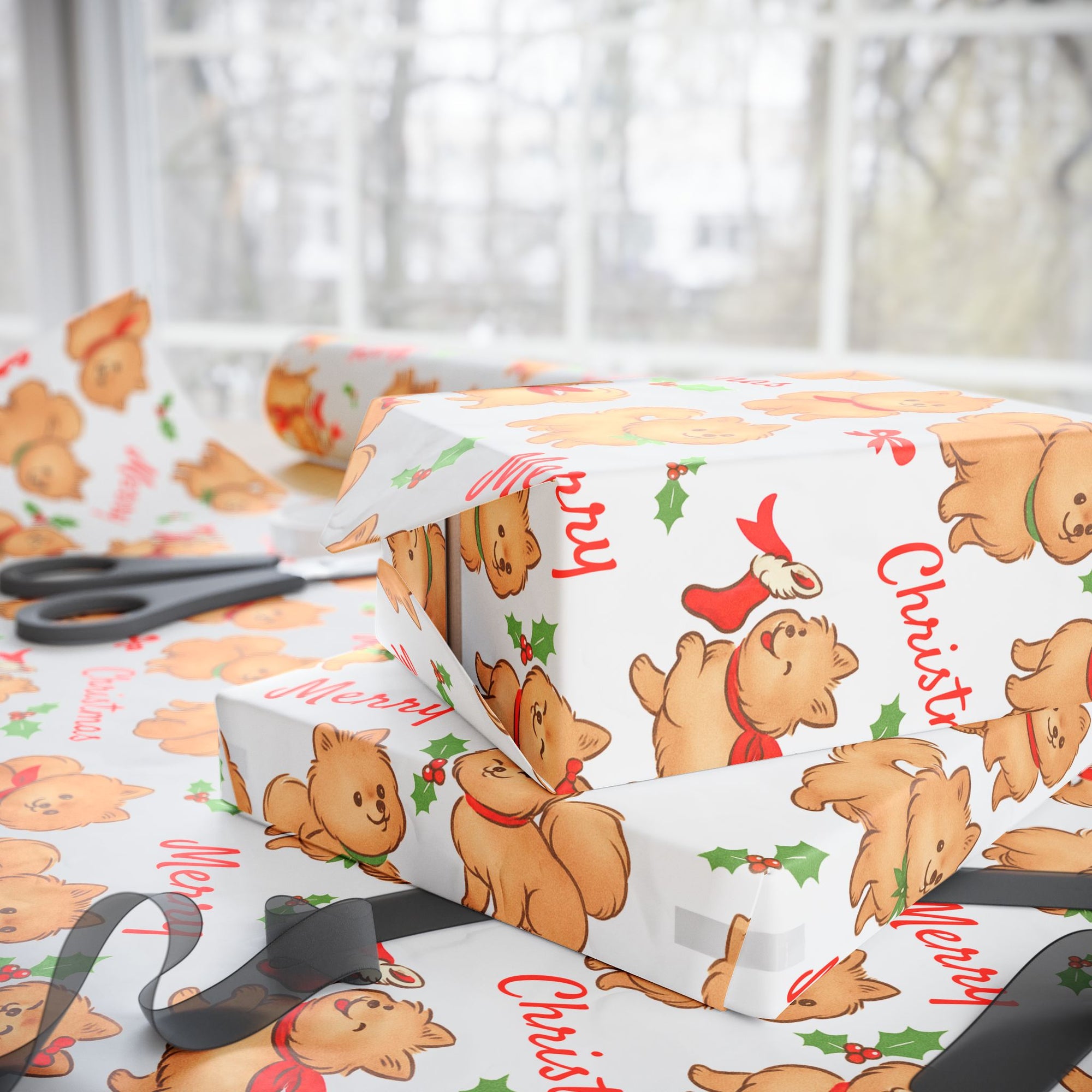 Pomeranian Christmas Wrapping Paper – Cute Vintage Holiday Gift Wrap