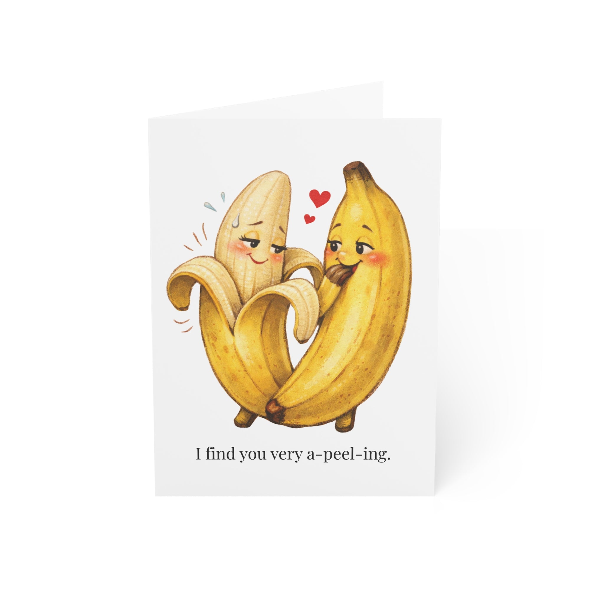greeting card featuring bananas with a humorous message on a white background.