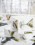 Vintage martini glass birthday wrapping paper with olives and “Happy Birthday” design