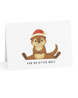 Card with a otter wearing a Santa hat and text 'For my otter half' on a white background.