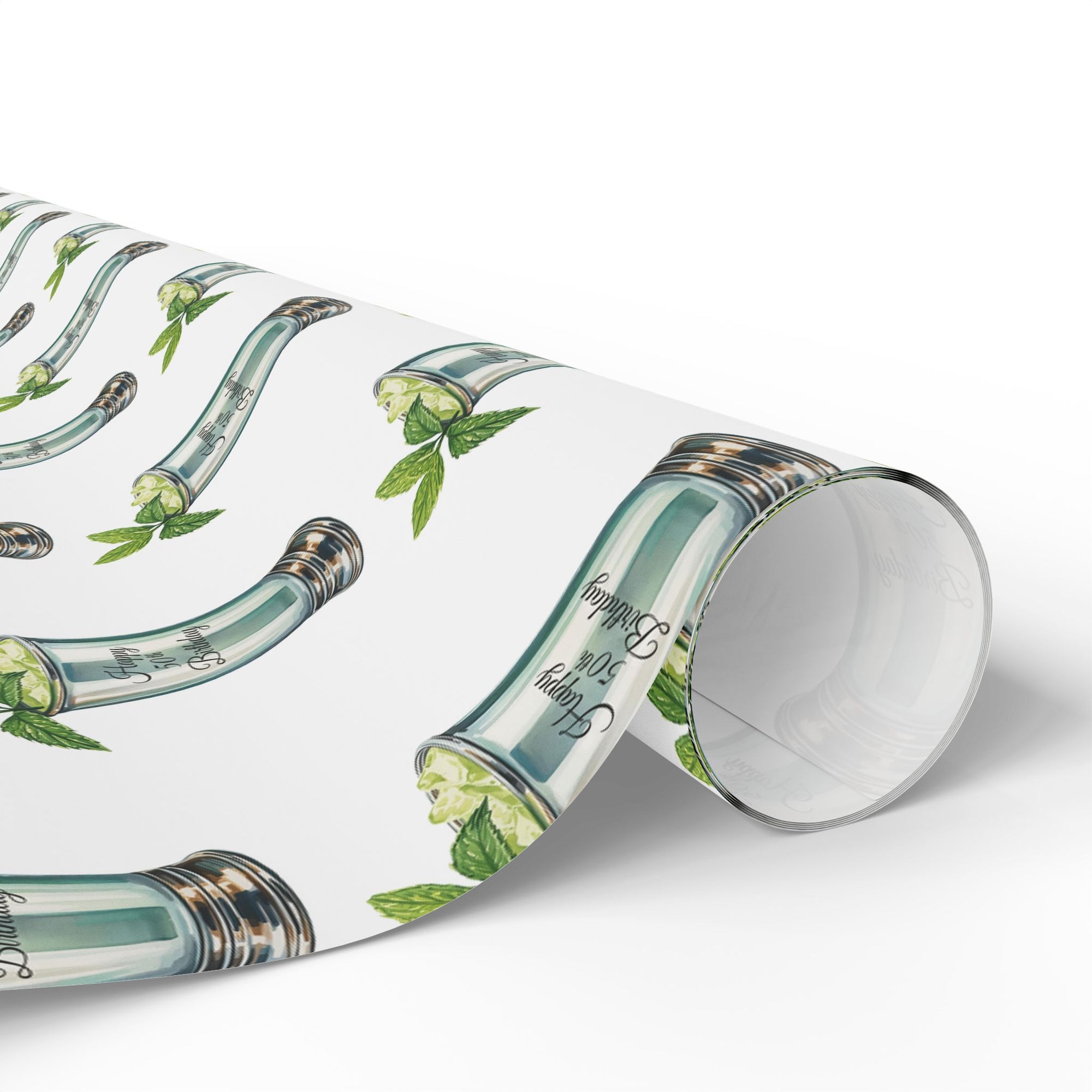 wrapping paper with a mint julep pattern on a white background