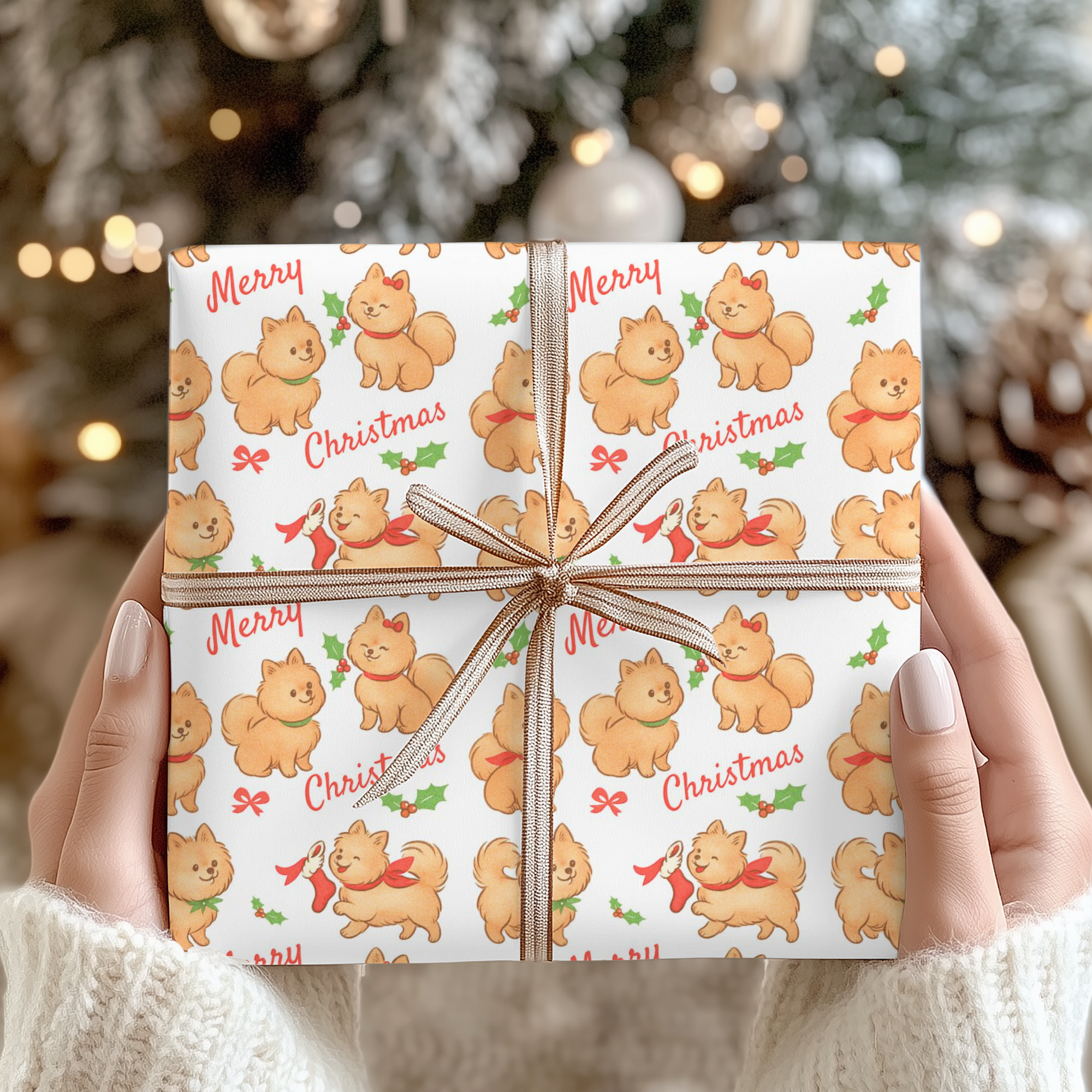 Pomeranian Christmas Wrapping Paper – Cute Vintage Holiday Gift Wrap