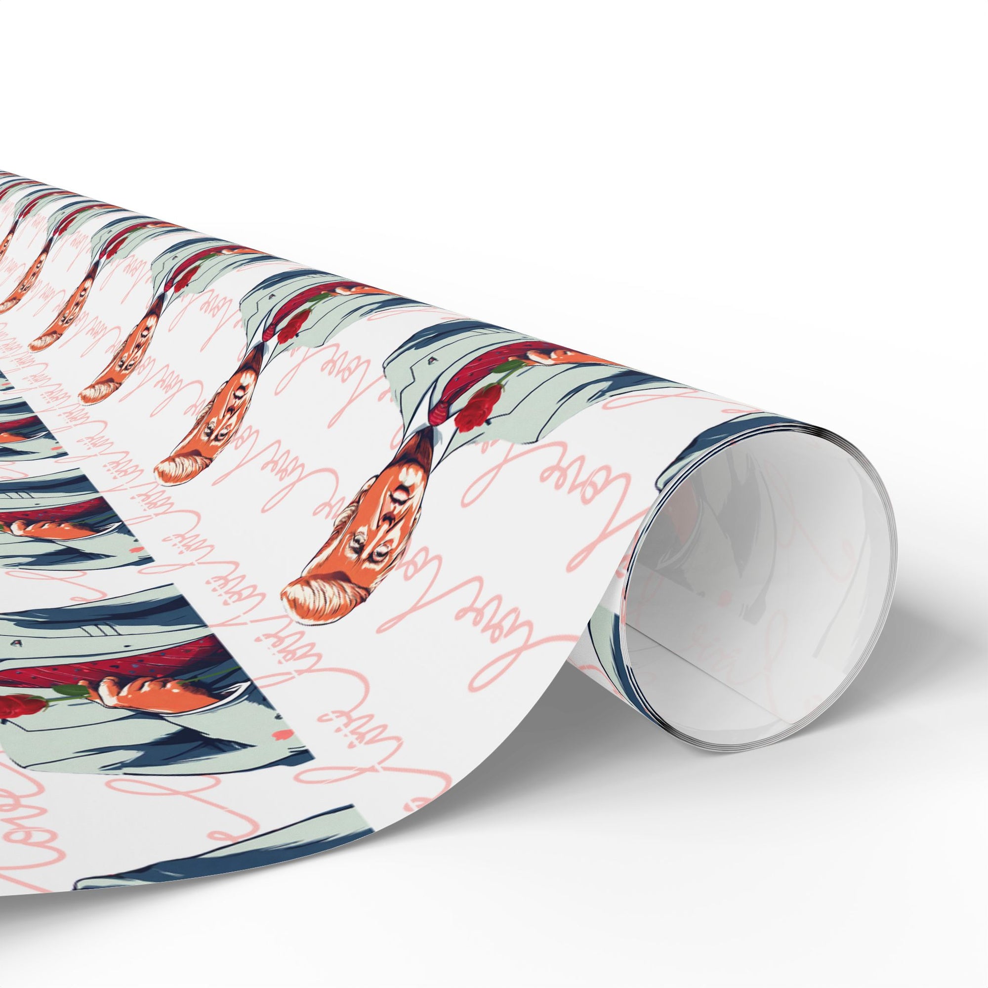 Romantic political wrapping paper roll a red roses and the script love written in background  – perfect for Valentine's Day or anniversaries roll