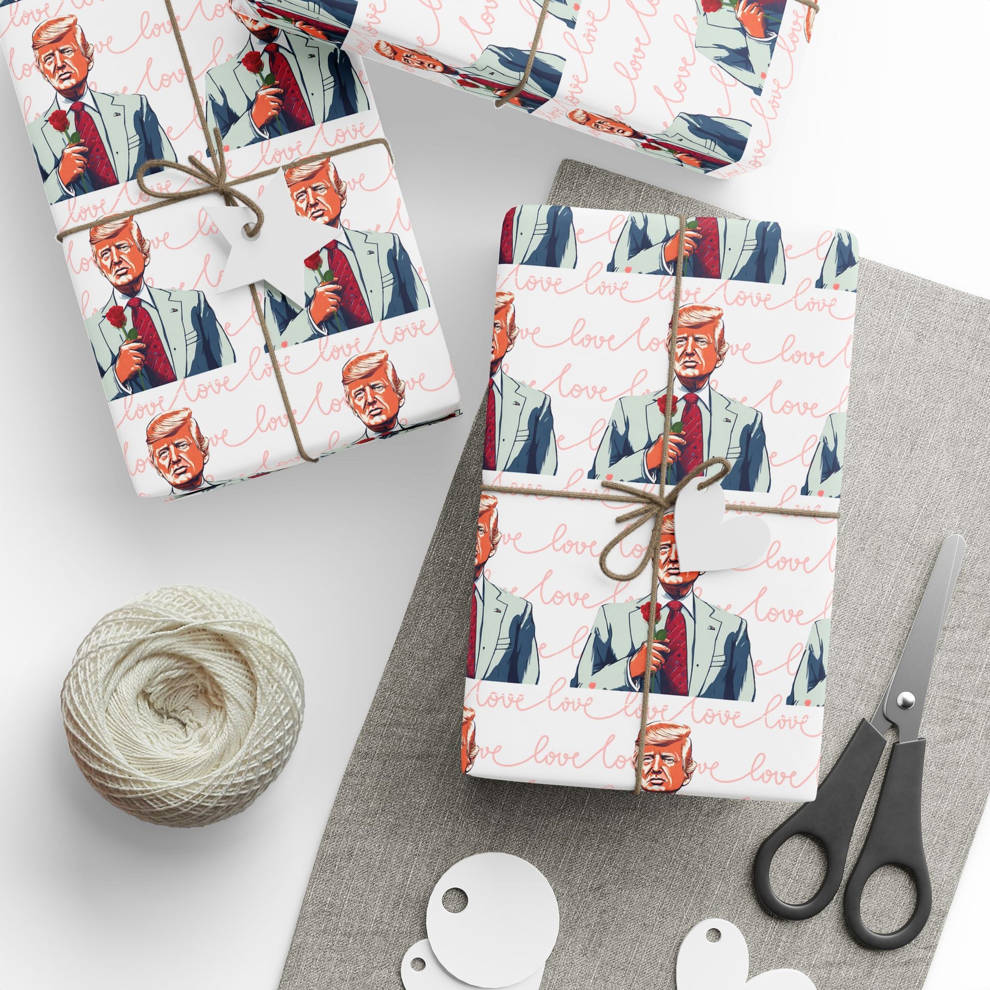 Romantic political wrapping paper roll a red roses and the script love written in background  – perfect for Valentine's Day or anniversaries top
