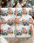 Patriotic Santa in Rolls Royce Style Car Gingerbread Christmas Wrapping Paper