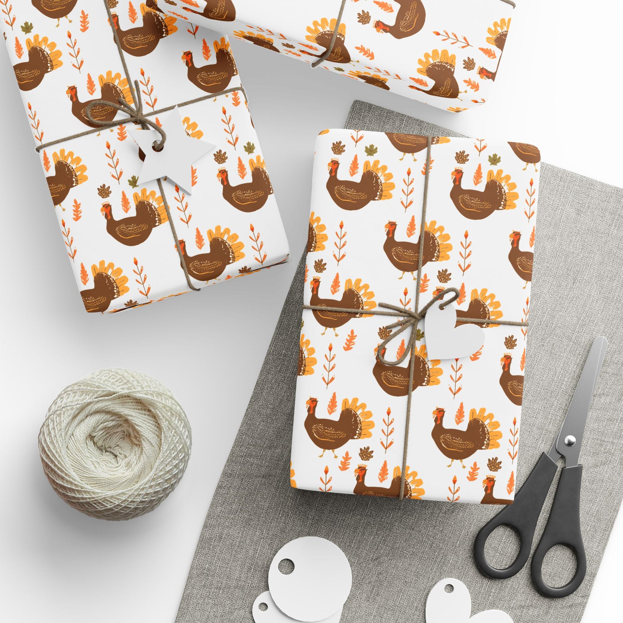 Vintage Thanksgiving Turkey Wrapping Paper featuring hand-painted turkeys and autumn leaves in warm fall colors