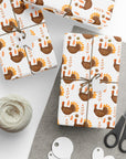 Vintage Thanksgiving Turkey Wrapping Paper featuring hand-painted turkeys and autumn leaves in warm fall colors