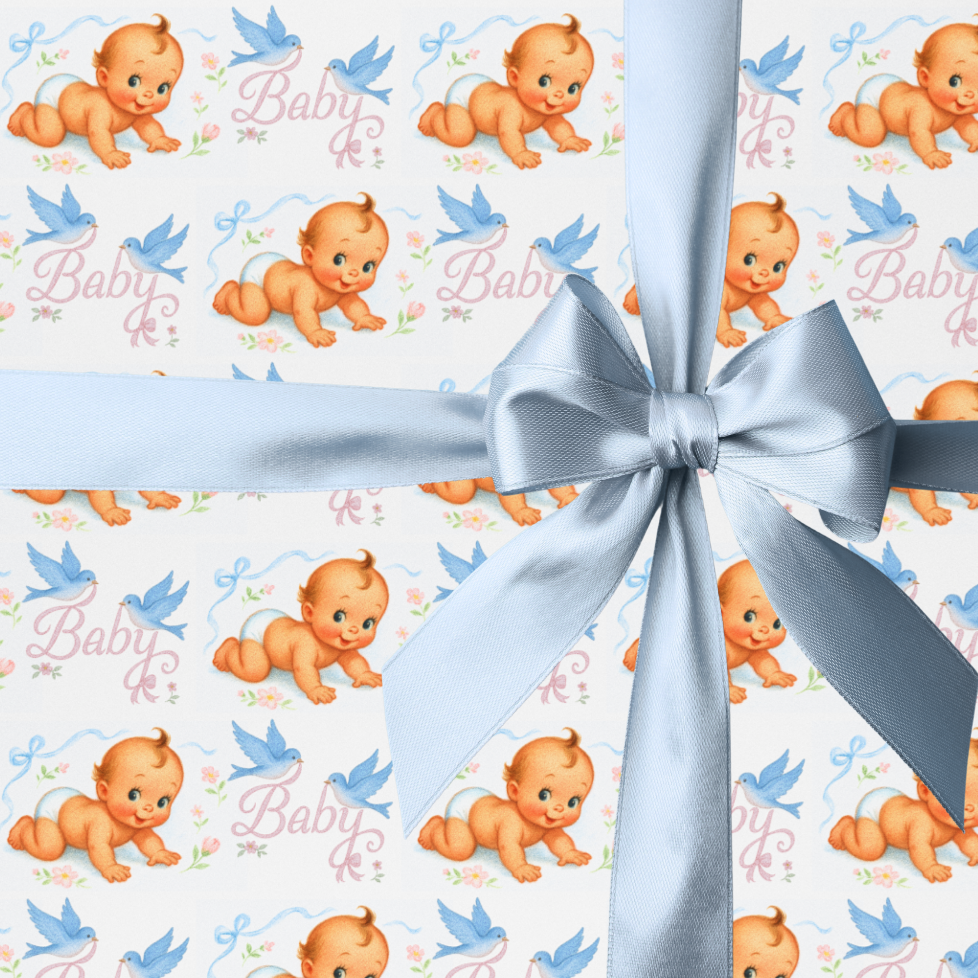 mid century baby wrapping paper crawling baby design