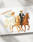 Card with western newlyweds on horses and 'Together Forever' text.