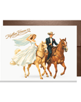Vintage card with a bride and groom on horses and 'Together Forever' text.