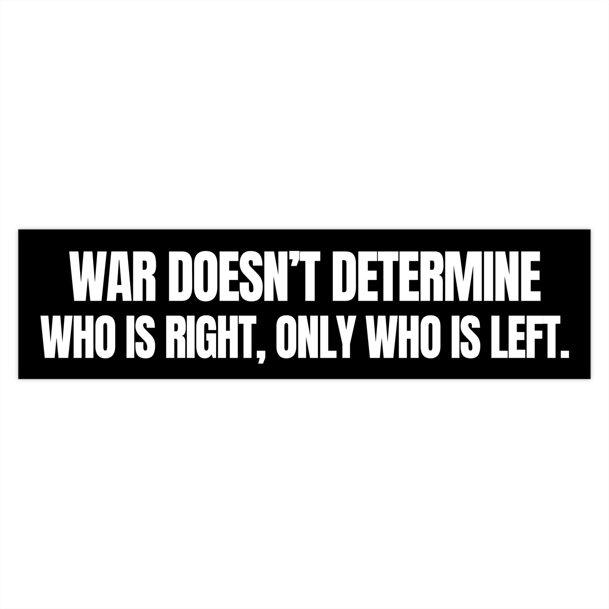 Black rectangular sticker with white text on a white background
