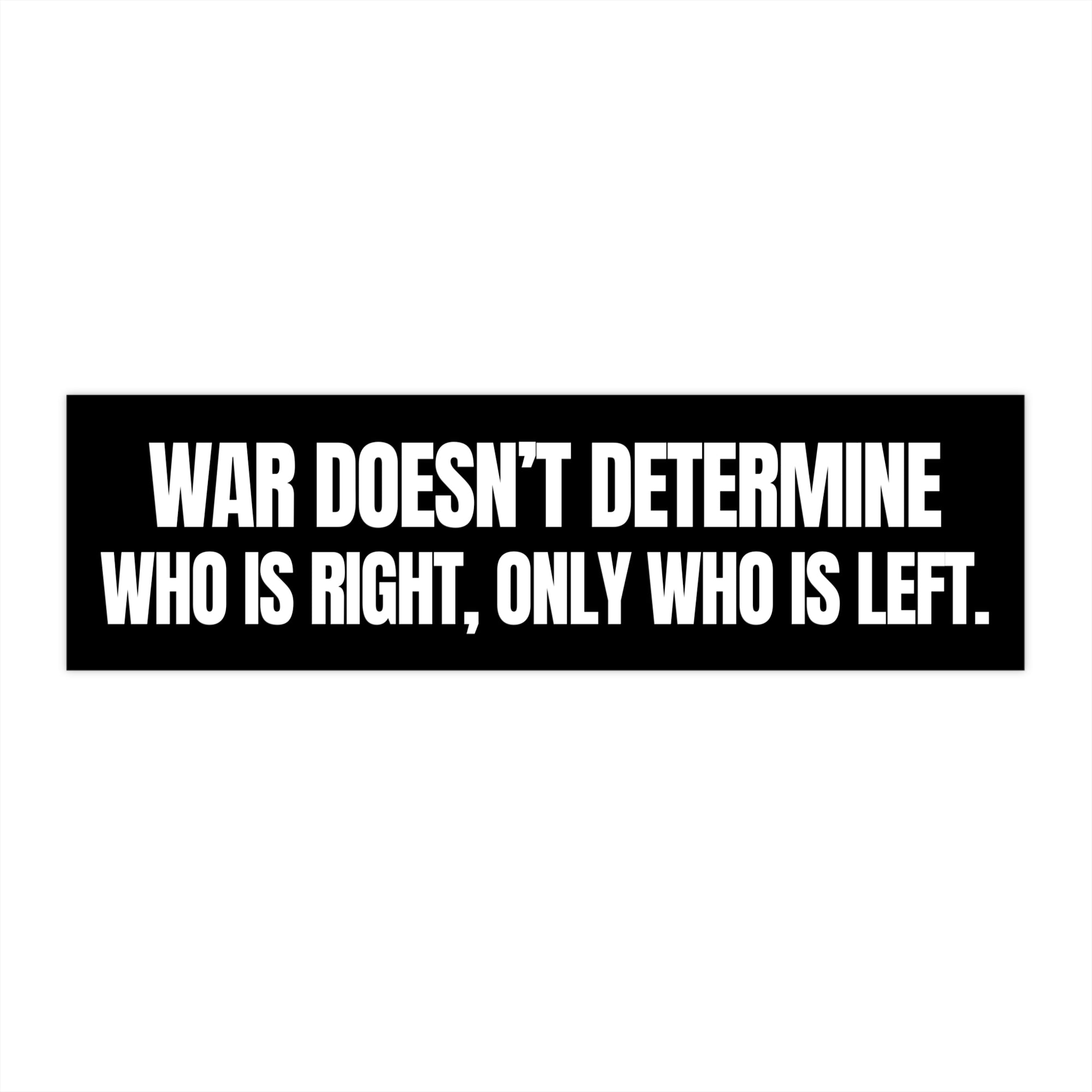 Black rectangular sticker with white text on a white background