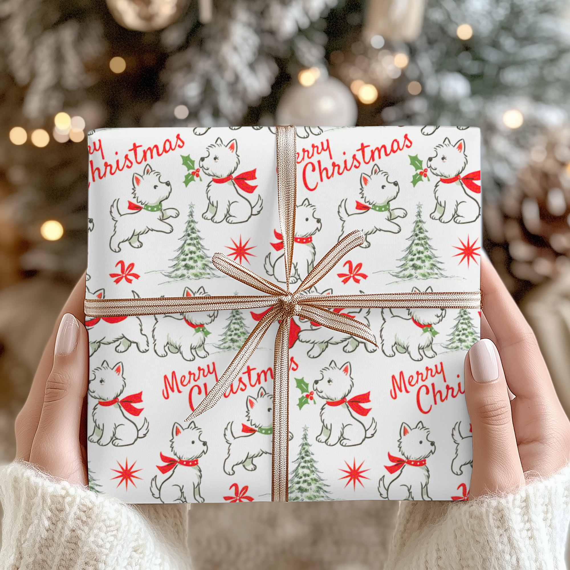 Retro Westie Dog Christmas Wrapping Paper – Vintage Gift Wrap