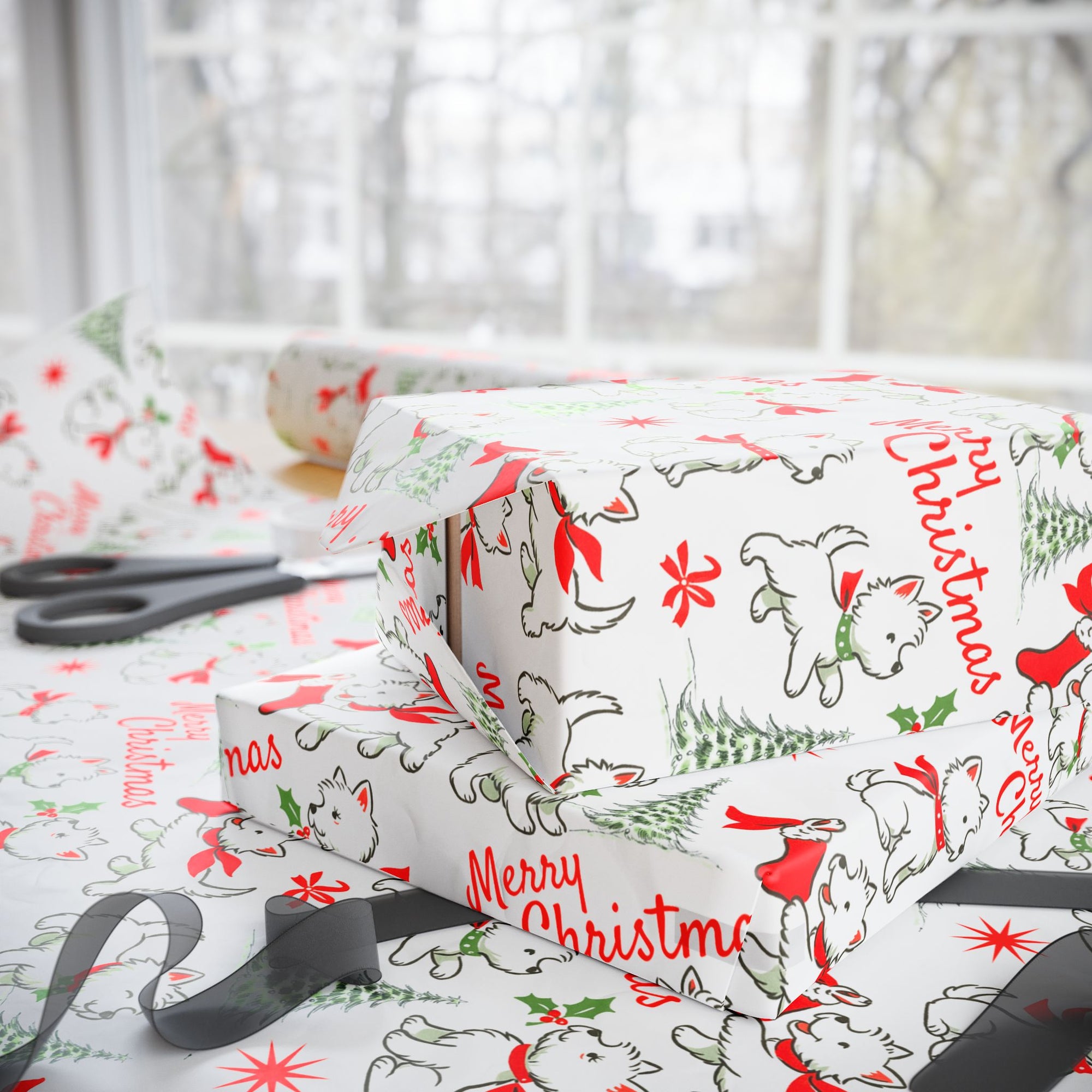 Retro Westie Dog Christmas Wrapping Paper – Vintage Gift Wrap