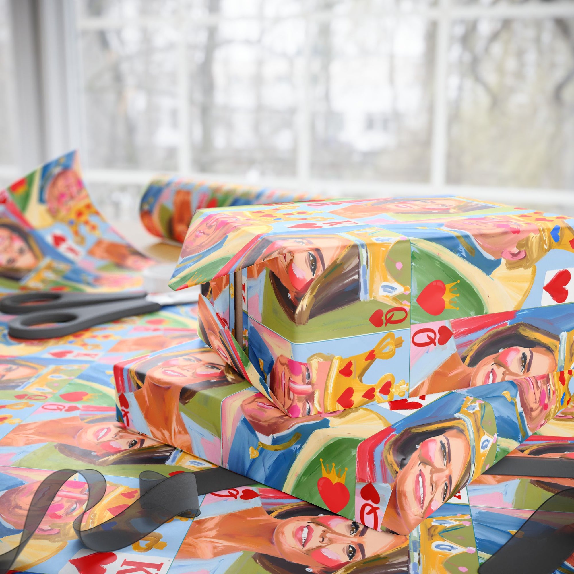 American Royalty political wrapping paper featuring a political king and queen duo in chalk-style art side 