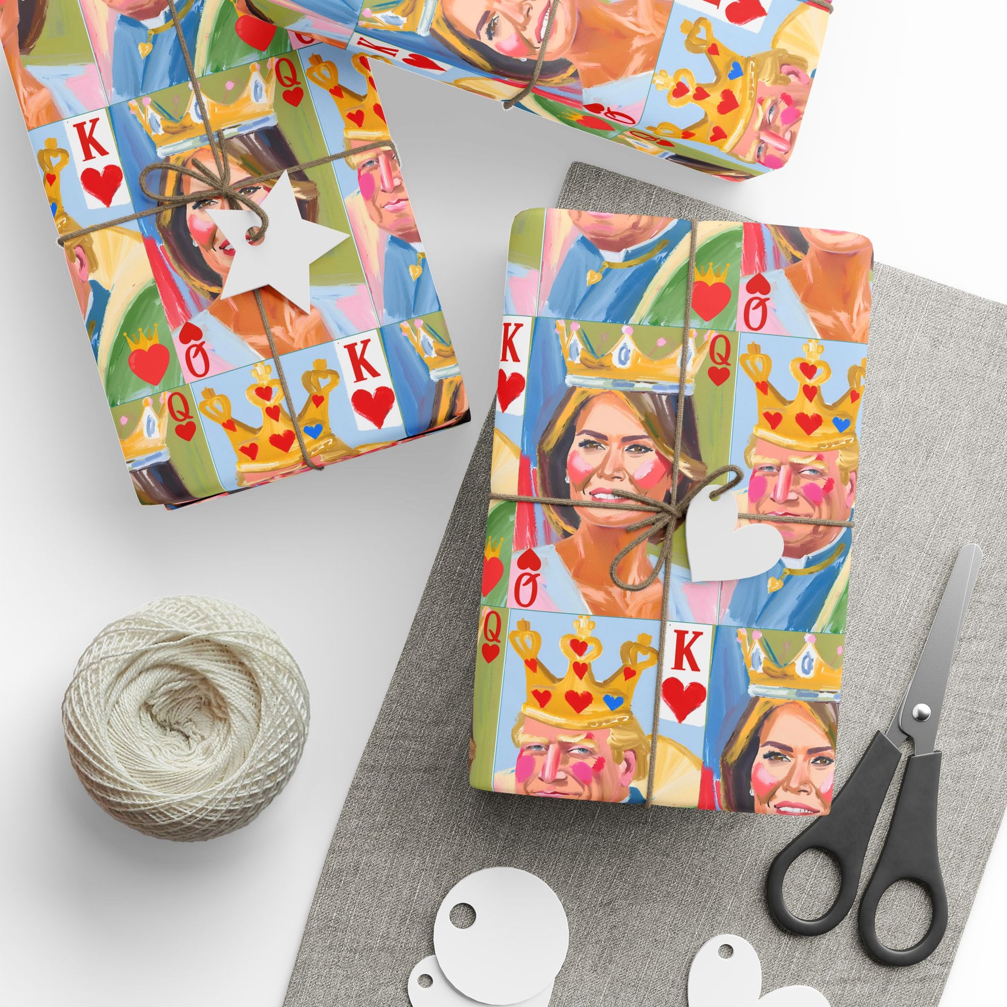 American Royalty political wrapping paper featuring a political king and queen duo in chalk-style art top