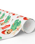 Retro Baby’s First Christmas wrapping paper roll with baby in Santa hat and bunny plush.