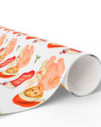 Retro Baby’s First Christmas wrapping paper with blonde baby girl in Santa hat holding bunny and candy cane.