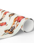 Roll of wrapping paper with boxer dog design on a white background