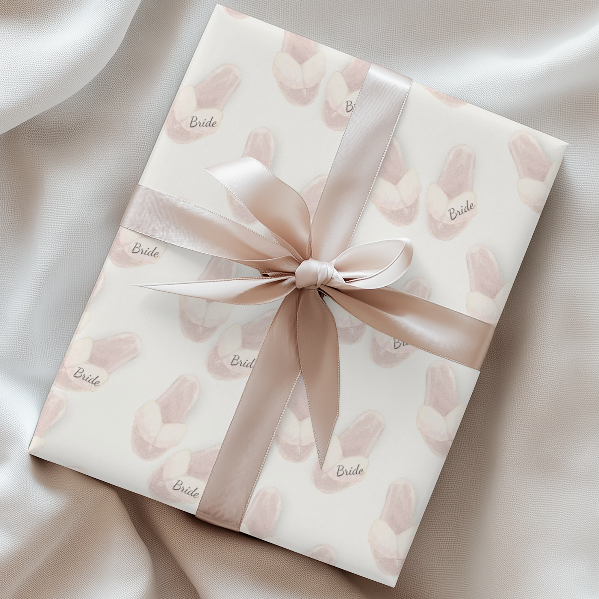 Bridal shower wrapping paper with pink bride slippers pattern.