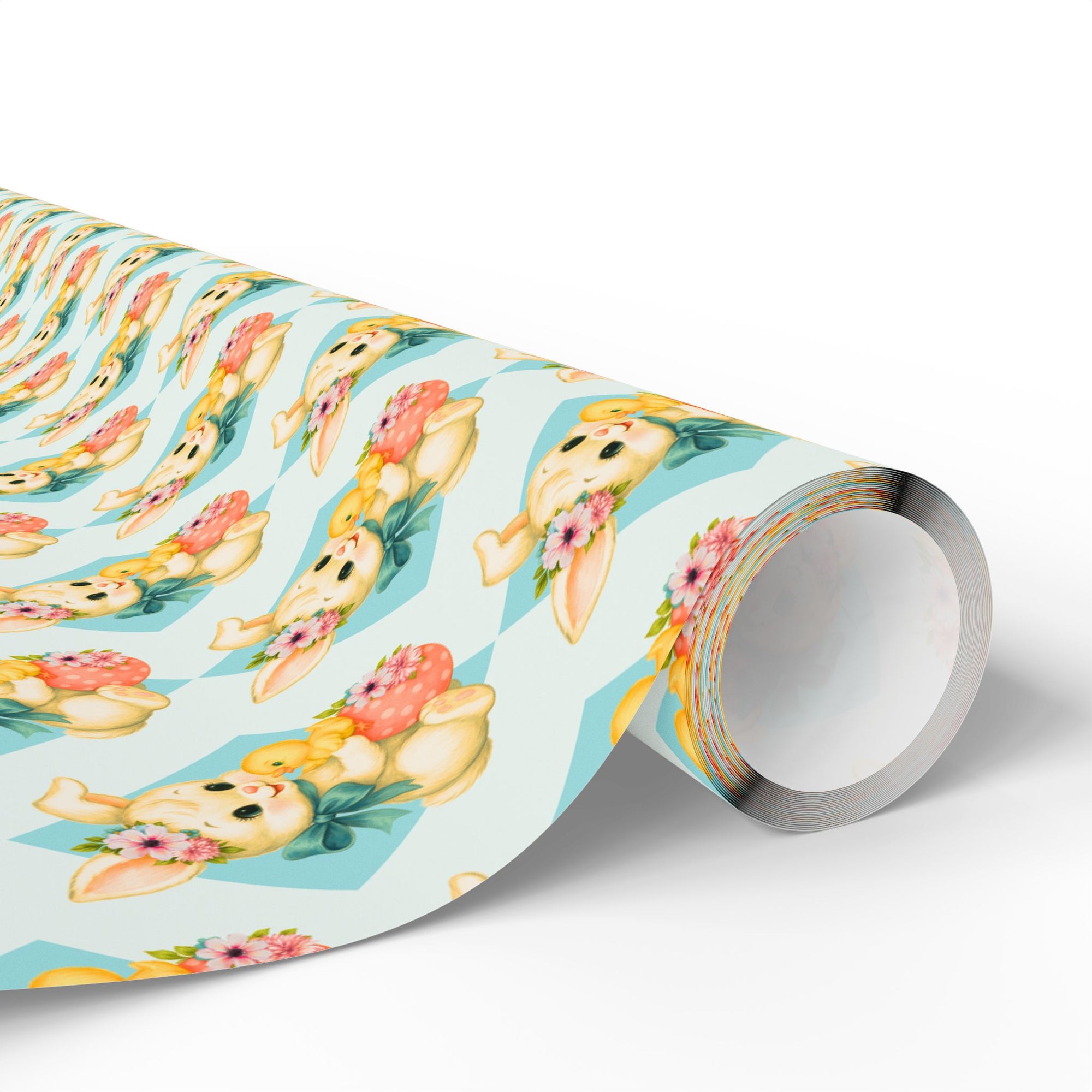 vintage bunny and duckling easter wrapping paper with pastel background