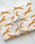 Gift wrapped in paper with a cheetah illustration on a white marble surface